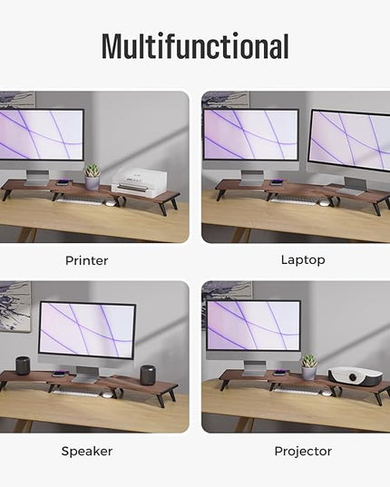 loukin Dual Monitor Stand Riser for Desk, 43.6"*8.2"*3.2" Large Computer Stand for 2 Monitors, Laptop, Printer, Length and Angle Adjustable Computer Shelf, Home Office,Max 43.6" Length(Brown)