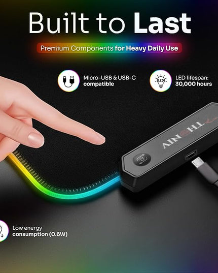 RGB Mouse Pad 35.4×15.7 Inches – Extended LED Mouse Pad with 14 Lighting Modes, Gaming Desk Mat, PC Gaming Accessories, Large Keyboard Pad with Non-Slip Rubber Base.