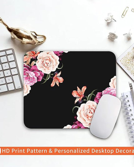 Square Mouse Pad Pretty Peony Flower, Personalized Premium-Textured Custom Mouse Mat Design, Washable Mousepad Cloth, Non-Slip Rubber Base Computer Mouse Pads for Wireless Mouse