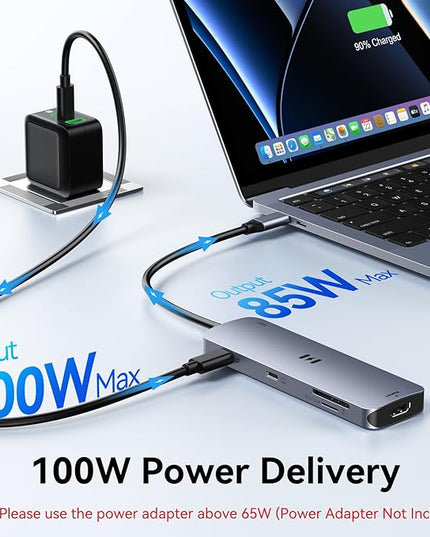 USB C Hub HDMI Adapter for MacBook Pro/Air, 8 in 1 USB C Video Hub with HDMI 4K@60Hz,SD/TF,USB C Data Port,100W PD,USB 3.0 USB CDongle Compatible for Dell XPS/Lenovo Thinkpad/HP/Surface/Yoga etc