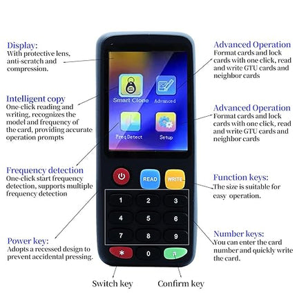 X7 RFID Reader Writer (RFID Copier Multi-Frequency Smart Card Reader ID IC Elevator Card RFID Writer for Access Control System with 125khz T5577 Key Fobs/Cards and 13.56mhz IC Key Tags)