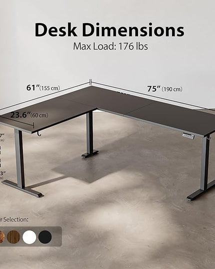 Agilestic L-Shaped Standing Desk Adjustable Height, Electric Corner Standing Desk, Sit Stand Up Desk, 75x61 inch Sit Stand Computer Table, Black