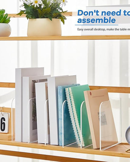Suzile 2 Sets of Clear Acrylic Magazine Holder with 5 Vertical Compartments Magazine File Holder Acrylic Desk Organizer Book Rack for Desk Sorter Paper Folder Office Accessories Storage Organization