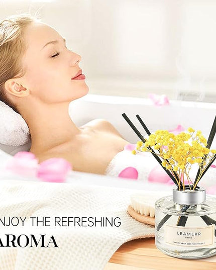 LEAMERR Reed Diffuser Sets Home Fragrance Essential Oil Diffuser Blue Bellflower Scent- 7 oz (210 ml) Fragrance Oil Diffuser for Bedroom Bathroom Home Décor Includes Reed Diffuser Sticks Scented Oils