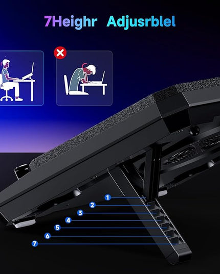 IETS GT300 Upgraded Laptop Cooling Pad with Adjustable Stand, Turbo Boosted Cooler for Rapid Cooling 10-17inch Gaming Laptop, Flexible Sealing Ring，Featuring Air Filtration and USB Hub