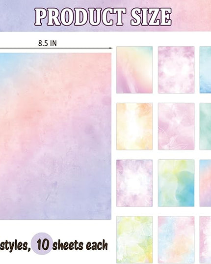 Tlenpo Decorative Watercolor Stationery Paper, 100 gsm Printer Paper 8.5 x 11In, Double-Sided for Business or Personal Use, Scrapbook, Printer Friendly for Invitations (120)