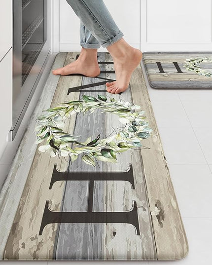 KIMODE Kitchen Mats for Floor 17"x47"+17"x29", Farmhouse Kitchen Rugs Sets of 2, Anti Fatigue Mats for Kitchen Floor, Cushioned Comfort Kitchen Floor Mats for Sink, Laundry, Desk Grey