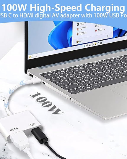 USB C to HDMI for TV, 4K@60Hz Type C to HDMI Adapter with Charging Port, iPhone to Hdmi to USB C Adapter Compatible for iPhone 16/15 Series/iPad Pro/Galaxy/MacBook Pro to HDTV Projector