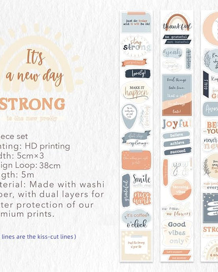 WT Motivational Washi Tape Sticker Set, 3 Rolls, Original Designs, Inspirational Frame Word Stickers, Vintage Decorative Tape, DIY Crafts, Bujo Planner Supplies, Journals Gifts, Adhesive Paper Tape