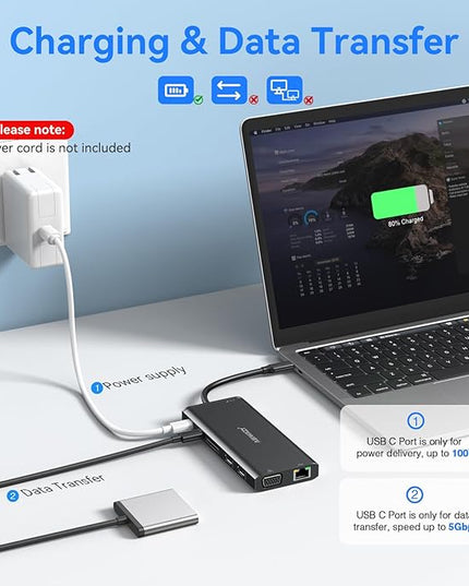 USB C Docking Station Dual Monitor for Dell/HP/Lenovo/Surface Laptop, 14 in 1 Triple Display Hub Multiple Adapter, Dongle with 2 HDMI 4K VGA 5 Port 100W PD Charger Ethernet SD/TF Audio(Black)