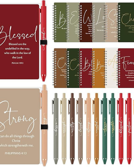 Kosiz Inspirational Valentines Christian Gifts Bulk A6 Notebook Prayer Journal with Pens Spiral Journal Religious Gift for Women Men Church Bible Study Group Teacher Coworker(72 Sets,Retro Color)