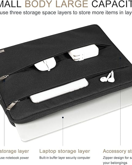 Voova 14 15 Inch Laptop Sleeve Case, Waterproof Computer Bag Cover Compatible with MacBook Air 15 M2/M3/M4 2022-2025, MacBook Pro 15, Hp chromebook 14, 14-15” Dell Lenovo Acer Asus, Black