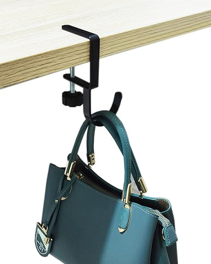 KISOY 1 Pcs Purse Hook for Table Handbag Hangers Purse Hanger for Desk Bag Hooks for Tables can Hook Bag Purse Heavy Duty Foldable Purse Holder for Table Floding (Right-J Type Hook), Black