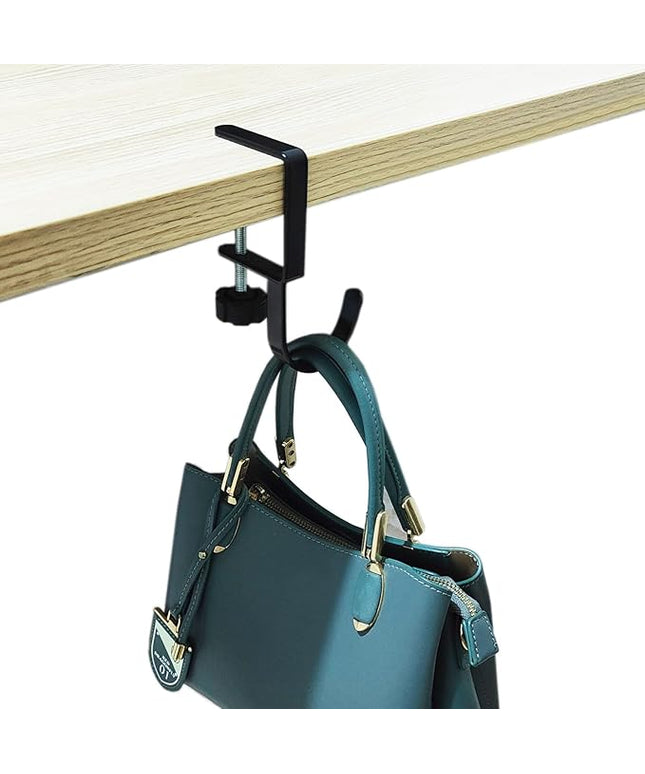 KISOY 1 Pcs Purse Hook for Table Handbag Hangers Purse Hanger for Desk Bag Hooks for Tables can Hook Bag Purse Heavy Duty Foldable Purse Holder for Table Floding (Right-J Type Hook), Black