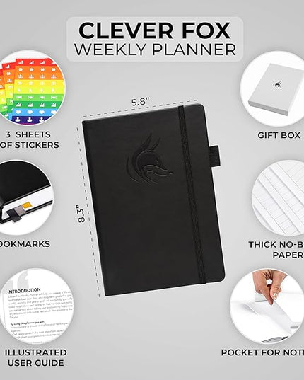 Clever Fox Planner – Undated Weekly & Monthly Planner for Productivity, Time Management & Goals – Organizer Journal – A5 (Black)
