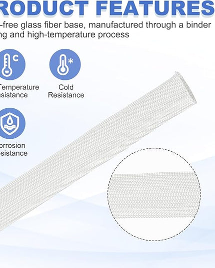 uxcell Insulation Cable Protector,28mm/1.10 Inch-1m/3 Feet High Temp Fiberglass Sleeve White