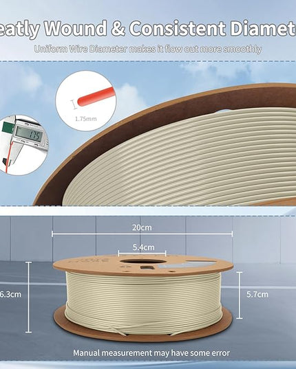 3D Printer Filament Basic PLA Filament 1.75mm 300mm/s 1kg Cardboard Spool Dimensional Accuracy +/- 0.03 mm Fit Most 3D FDM Printer-Bone White