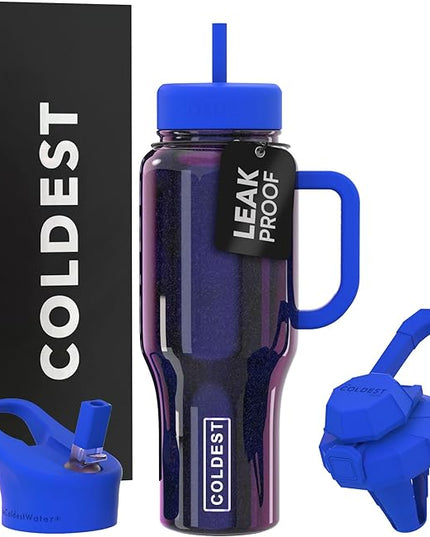 Coldest Tumbler with Handle and Straw, 100% Leak Proof Insulated Tumbler with Lid and Straw (3 Lids), Stainless Steel Tumblers for Women & Men, Cup Holder Friendly, 36 oz (Enchanted Blue)
