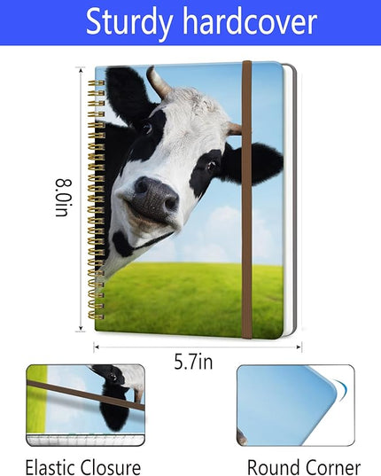 Spiral Journal Notebook, A5 Cute Notebooks for Women Men, College Ruled Hardcover Notebook for Work & Note Taking, 60 Pages Double-Wire Journals for Writing, Funny Cow