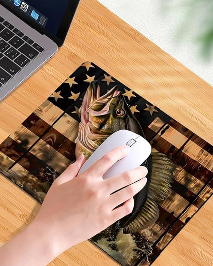 Wooden American Flag Fish Square Mouse pad, Texture, Waterproof, Anti Slip Rubber Base, Computer Mouse pad, Laptop Mouse pad