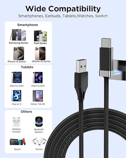 Magtame USB A to USB C Cable 3.3FT, Braided StayCable Built-in Magnetic Holder for Nightstand, Desk&Car, USB Type C Data Cord with 2 Adhesive Metal Plates for iPhone 17,16