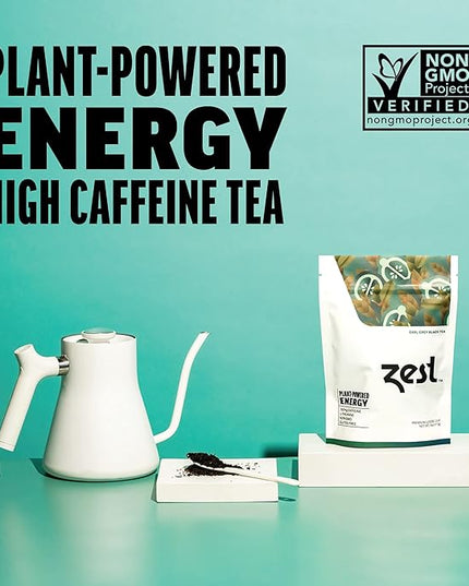 Zest 150mg High Caffeine Energy Loose Leaf Blend - Earl Grey Black Tea - 4 Oz - Hot or Iced - All Natural Strong Flavored Healthy Coffee Alternative Highly Caffeinated Substitute - Perfect for Keto