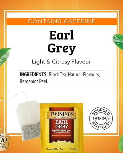 Twinings Earl Grey Black Tea Individually Wrapped Bags, 25 Count (Pack of 6), Flavoured with Citrus and Bergamot, Caffeinated, Enjoy Hot or Iced, 150 Teabags