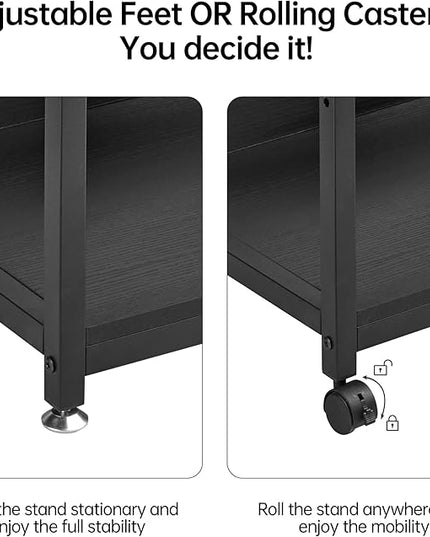 Printer Stand with Adjustable Shelf, 4 Tier Large Tall Printer Table with Wheels for Home Office Storage and Organization, Rolling Stand Cart for Computer Tower CPU Shredder, Black