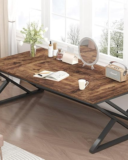 HSH Rustic 70.8" Computer Desk, Extra Large Industrial Home Office Desk, Long Modern Work Executive Pc Desk Study Writing table, Dual monitor Metal Wood Double Workstation for Two Person, Rustic Brown