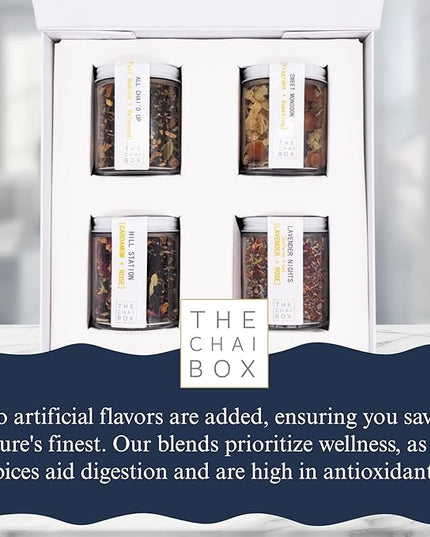 The Chai Box Ultimate Tea Lover's Gift Set - Featured in Oprah's Favorite Things | Caffeinated and Caffeine Free Loose-Leaf Tea Gift Box (Pack of 4) 10 oz | Small Batch Assorted Tea Sampler with Whole, Premium Spices