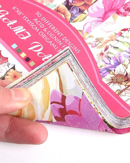 Origami Paper Kit 50 Sheets 70GSM 6 Inch Square Double Sided Color 50 Vivid Japanese Washi Chiyo Colors for Hand Crafts Origami Paper Arts Creativity.Rose