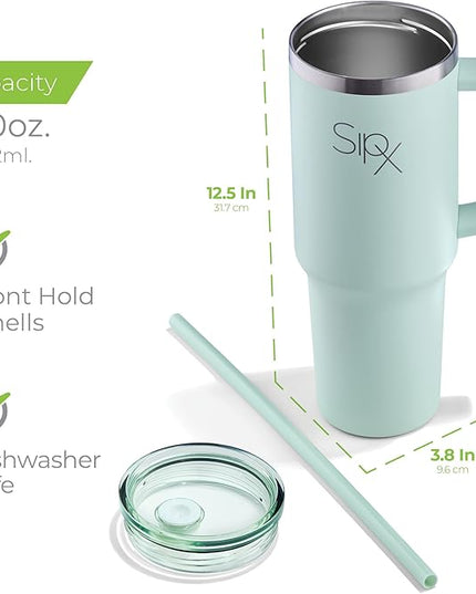 SIPX™ 40 oz Insulated Tumbler with Handle & Straw – Vacuum Insulated Stainless Steel, Leakproof, Cupholder Friendly – Perfect for Iced Coffee, Water & Travel – Green