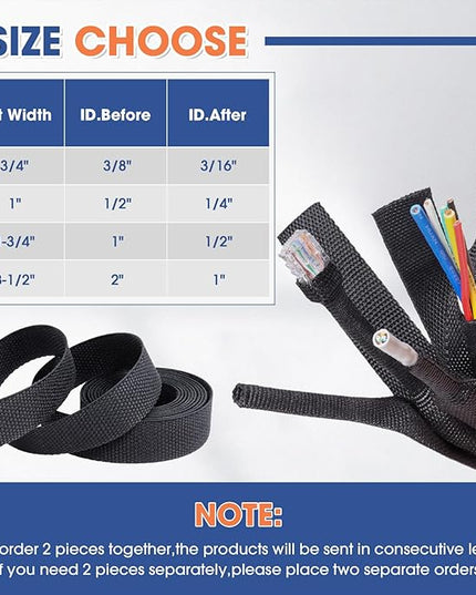 FOURUB 2:1 Heat shrinkable Braided Sleeving Fabric Wire Loom High Temp Heat Shrink Wiring Harness Abrasion Protector Cable Sleeve(1/2"-34ft)