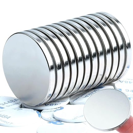 Super Strong Neodymium Disc Magnets, Rare Earth Magnets Heavy Duty with Double-Sided Adhesive, Round Neodymium Magnet s Strong for Fridge, 1.26 inch x 1/8 inch, Pack of 12