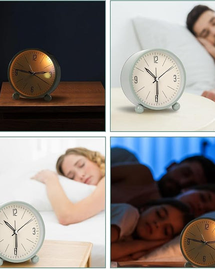 Blusaryme Analog Alarm Clock - 4 Inch Super Silent Non-Ticking, Battery Operated Small Clock with Night Light, Elegant Bedside Desk Clock for Bedroom, Living Room, Office, Student Gift