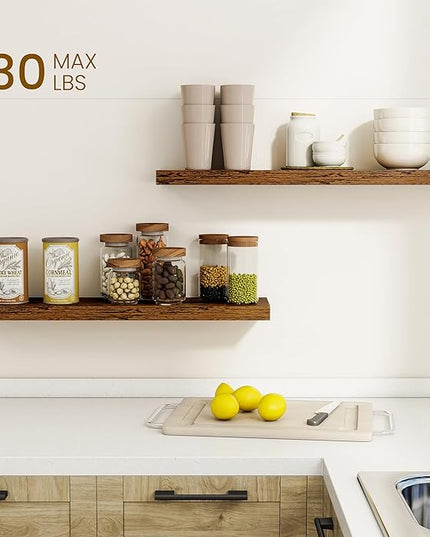 Dreamland 30Inch Floating Shelves for Wall, Rustic Wooden Floating Shelves for Bathroom|Bedroom|Kitchen, 2 Pack Deep Wall Mounted Book Shelf, Wood Storage Display Shelf for Home Decor, Brown