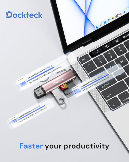 Dockteck SD Card Reader, 5G Super Speed USB3.0 SD/TF Card Reader, 3-Slot USB A/C to SD/Micro SD/USB A Memory Card Reader for UHS-I SD/Micro SD/SDHC/SDXC/MMC, Support OTG for Plug&Play,Pink