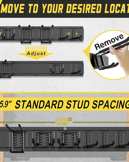 64'' Garage Tool Organizer Wall Mount, 18 PCS Adjustable Garden Tool Hanger Rack, Garage Hooks Heavy Duty, Shovel Holder Wall Mount, Storage Hooks for Hanging in Garage