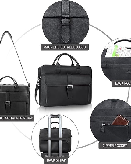 ESTARER Laptop Briefcase 15.6 Inch, Men’s Briefcase for Business/Travel, Leather Computer Office Work Bag, Water Resistant Laptop Bag, Black