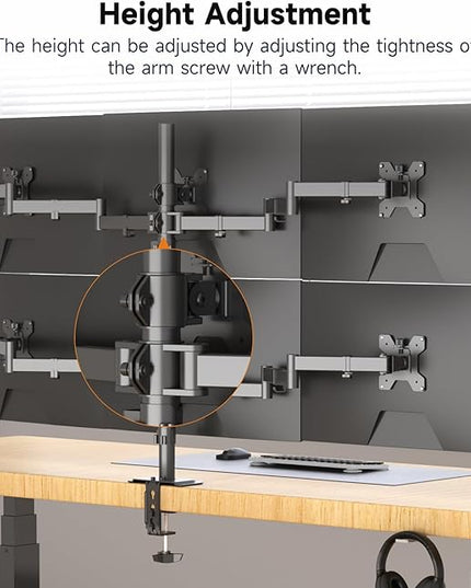 Suptek Hex LED LCD Monitor Stand up Desk Mount Extra Tall 31.5 inch Pole Heavy Duty Fully Adjustable Stand for 6 / Six Screens up to 27 inch (MD68126)