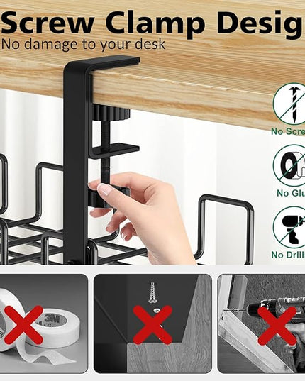REFLYING Under Desk Cable Management Tray, L 15.7'' W 6.3'' No Drill Steel Desk Cable Organizers, Wire Management Tray