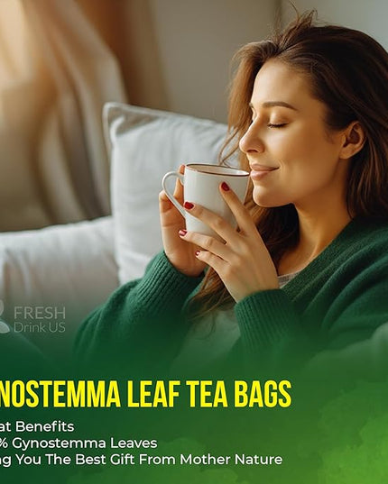 FreshDrinkUS, Premium Gynostemma Tea Bags (Jiaogulan) | 135 Count | Naturally Smooth & Earthy Caffeine-Free Herbal Tea – Plant-Based Tea Bags for Daily Enjoyment. Caffeine Free, Sugar Free. Vegan