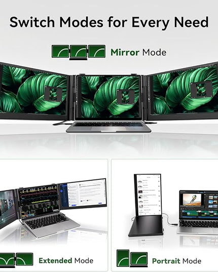 14" Triple Laptop Screen Extender, Ultra-Thin Lightweight FHD 1080P IPS Laptop Monitor Extender Portable, Extended Screen for Laptops 13-17.3" Compatible with Wins Mac Chrome Dex Phone Travel Work