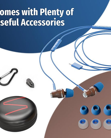 Symphonized Premium Wooden iPhone Earphones Wired (USB C) Deep Bass Sound, 3D Sound, Microphone Volume Control, 90% Noise Cancelling for Type C Devices. Earphones for iPhone 15 to 17 & Android