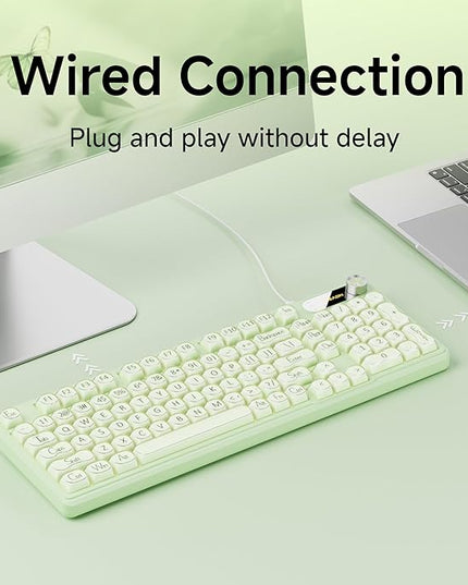 V102 Wired Keyboard, 98 Keys Creamy Gaming Keyboard with Number Pad, Display Screen & Media Knob RGB Silent Wired Cute Computer Keyboard for Laptop PC Gamer - Green