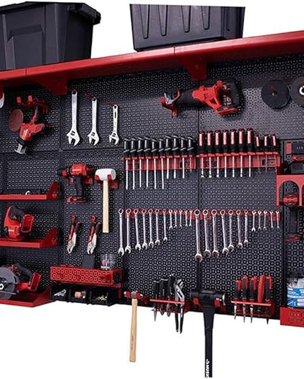 OmniWall Weekend Warrior XL Metal Pegboard Wall Organization System (Black/Red)