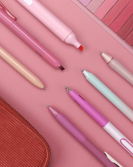 WRITECH Gel Pens Journaling Highlighters: Journal Set Aesthetic Assorted Pastel Color Ink 0.5mm Fine Point Retractable 0.7mm Black Pen Smooth Writing Drawing No Bleed 7ct (Pink)