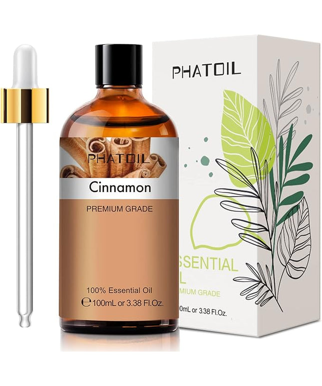 PHATOIL 100ML Cinnamon Essential Oil, Huge 3.38fl.oz Bottle Cinnamon Oil, Aromatherapy Oils for Diffuser, Humidifier, DIY, Essential Oil Singles