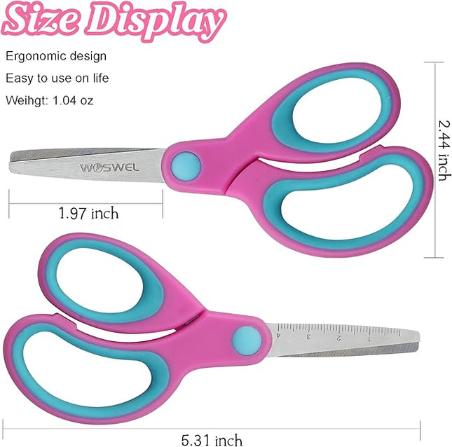 Kids Scissors Bulk, Woswel 36 Pack Safety Blunt Tip Student Scissors, 5 “ Student Scissors with Comfort Grip, Assorted Colors Children Craft Scissors for Cutting Paper Craft Art Supplies