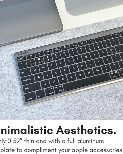 Macally Wireless Bluetooth Keyboard for Mac - Compatible Apple Keyboard or MacBook Pro/Air, iMac - Multi-Device, Up to 3 Devices with 110 Keys, 20 Shortcuts, Numeric Keypad, and Rechargeable